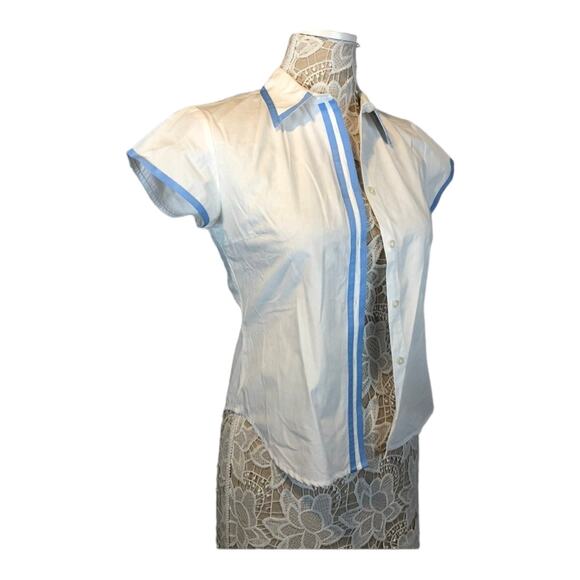 C.J Laing button down white short sleeved blouse / shirt with blue trim size 4 - Picture 10 of 12